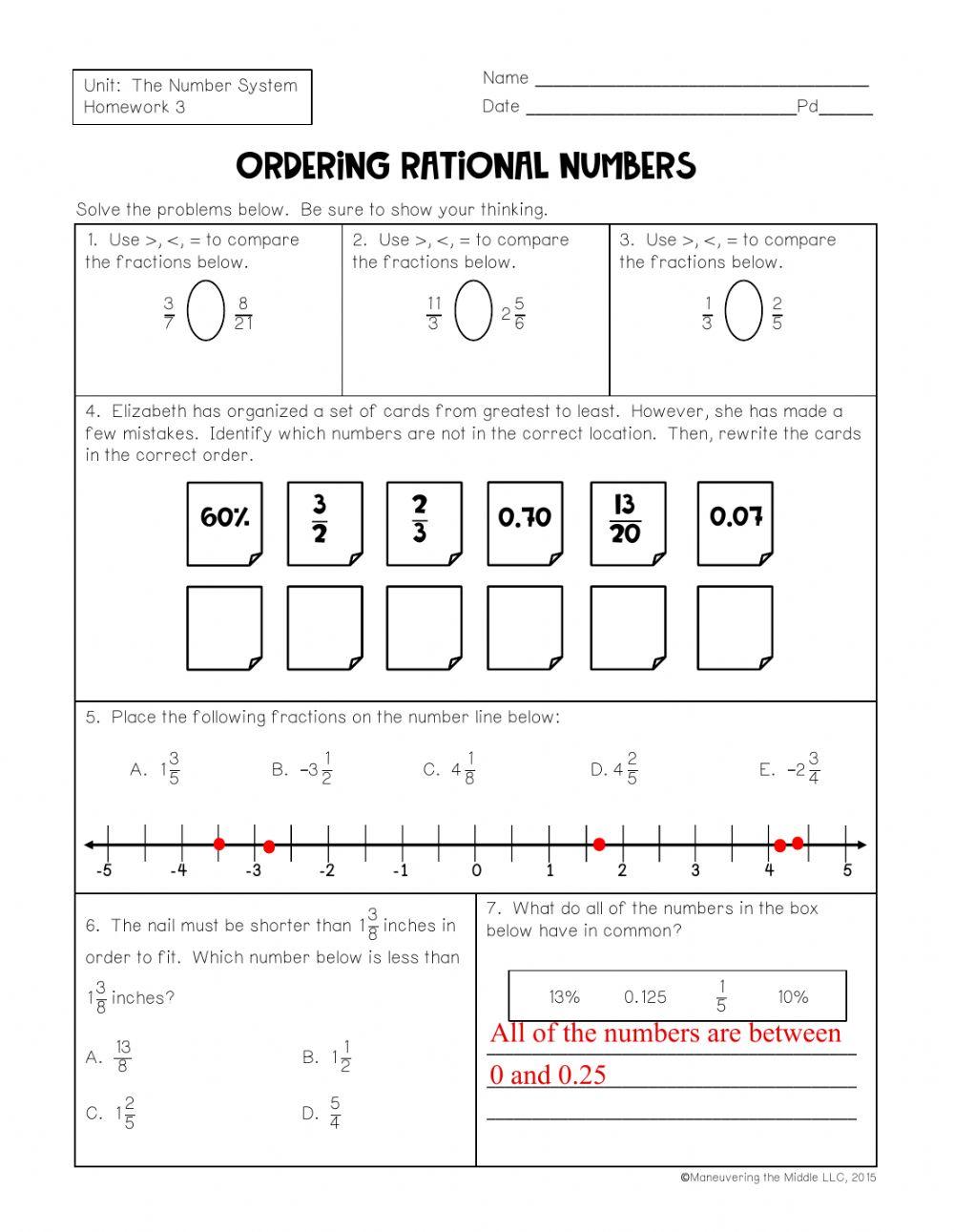 6ordering rational numbers online exercise for Live Worksheets
