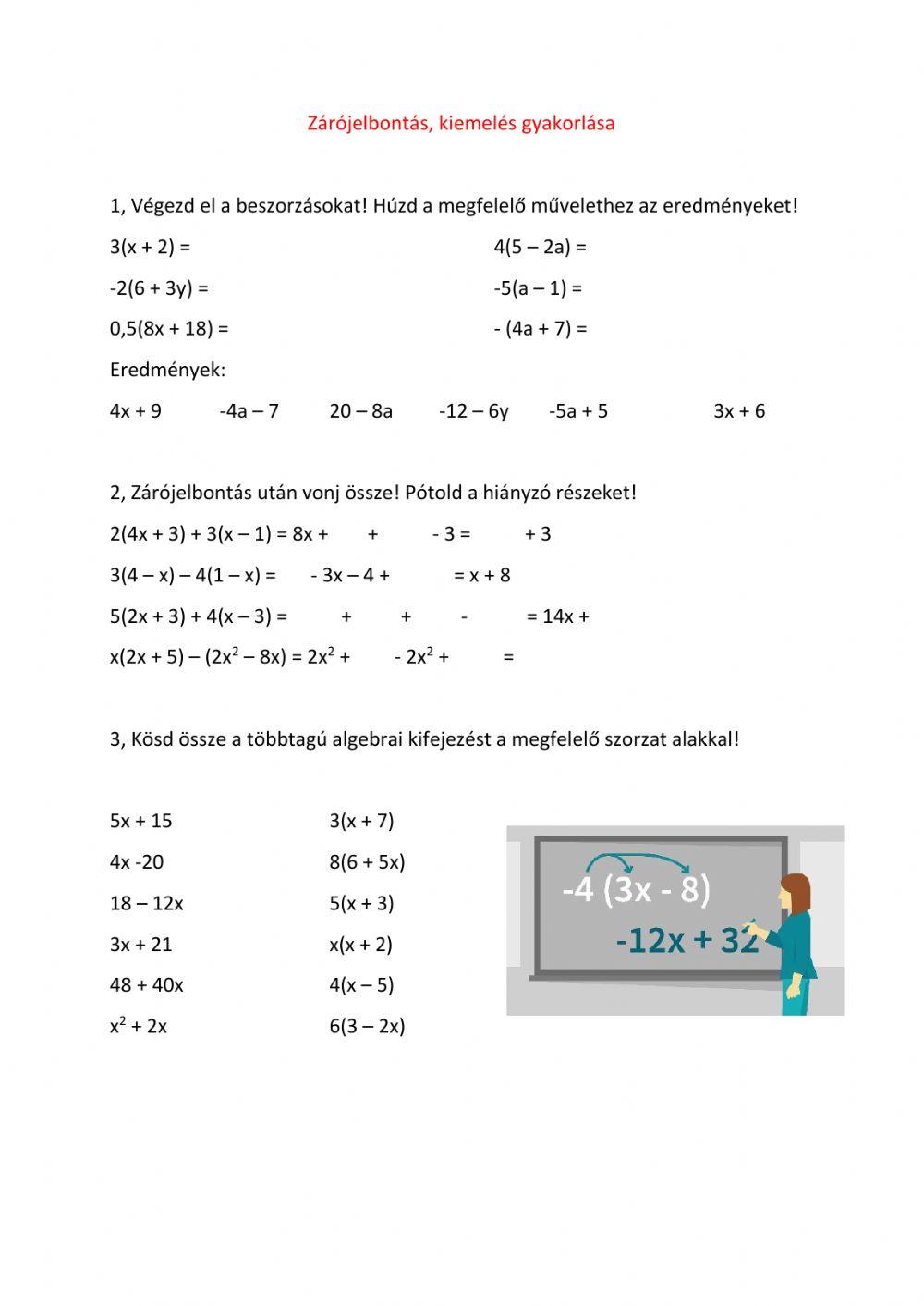 Zárójelbontás, szorzattá alakítás