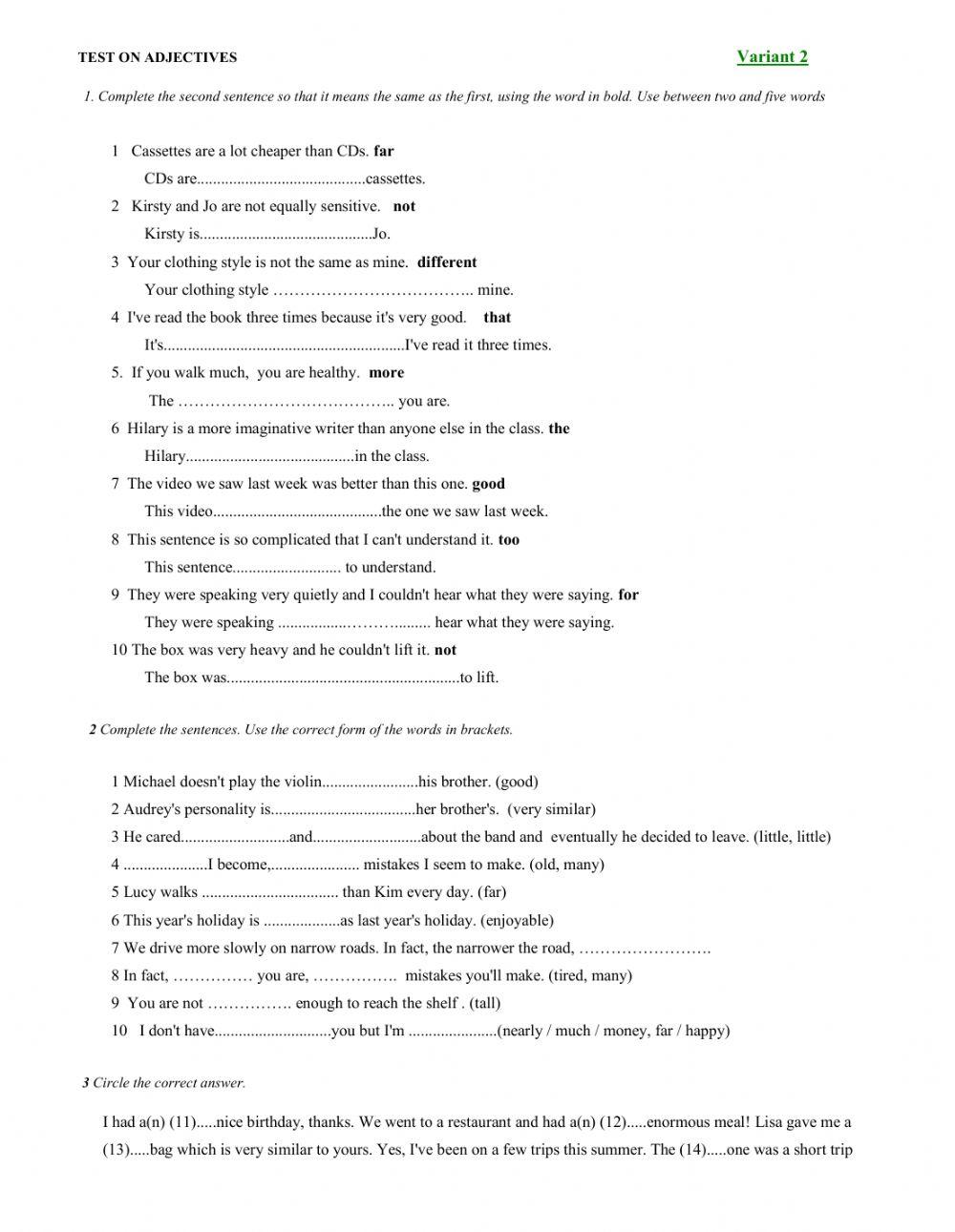 Revision of Adjectives
