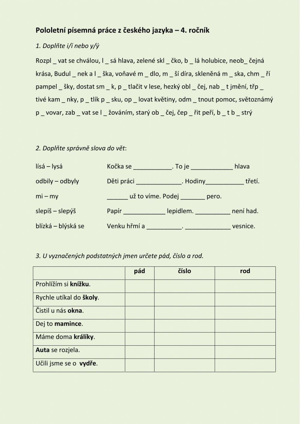 Kontrolní práce z ČJ