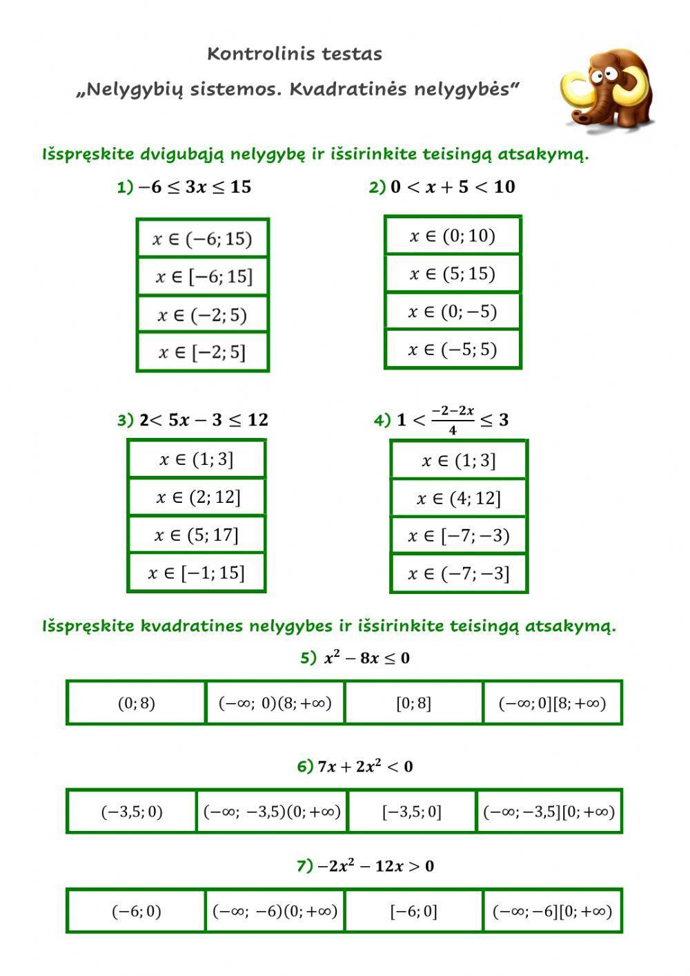 Tiesinių nelygybių sistemos. Kvadratinės nelygybės