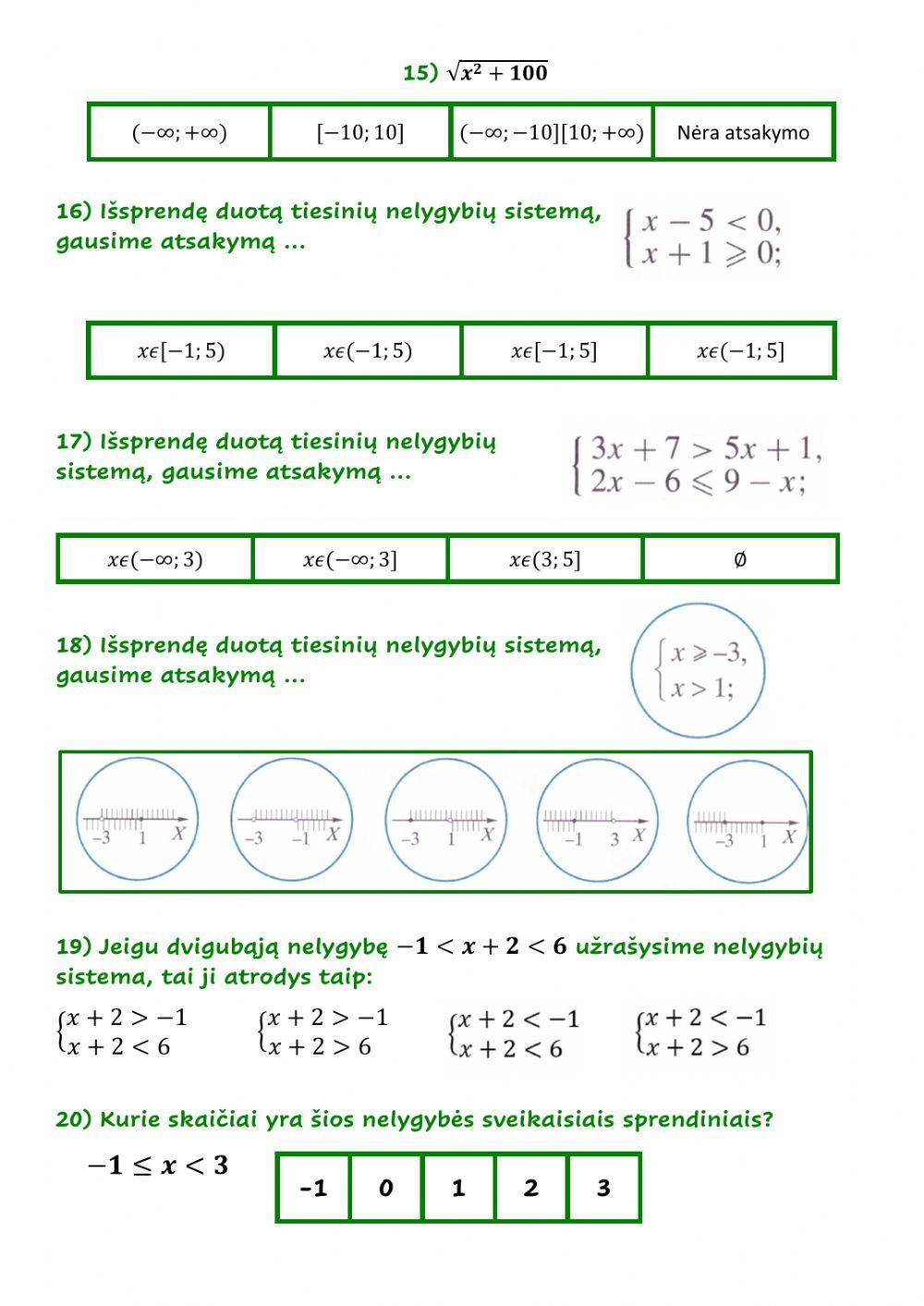Tiesinių nelygybių sistemos. Kvadratinės nelygybės
