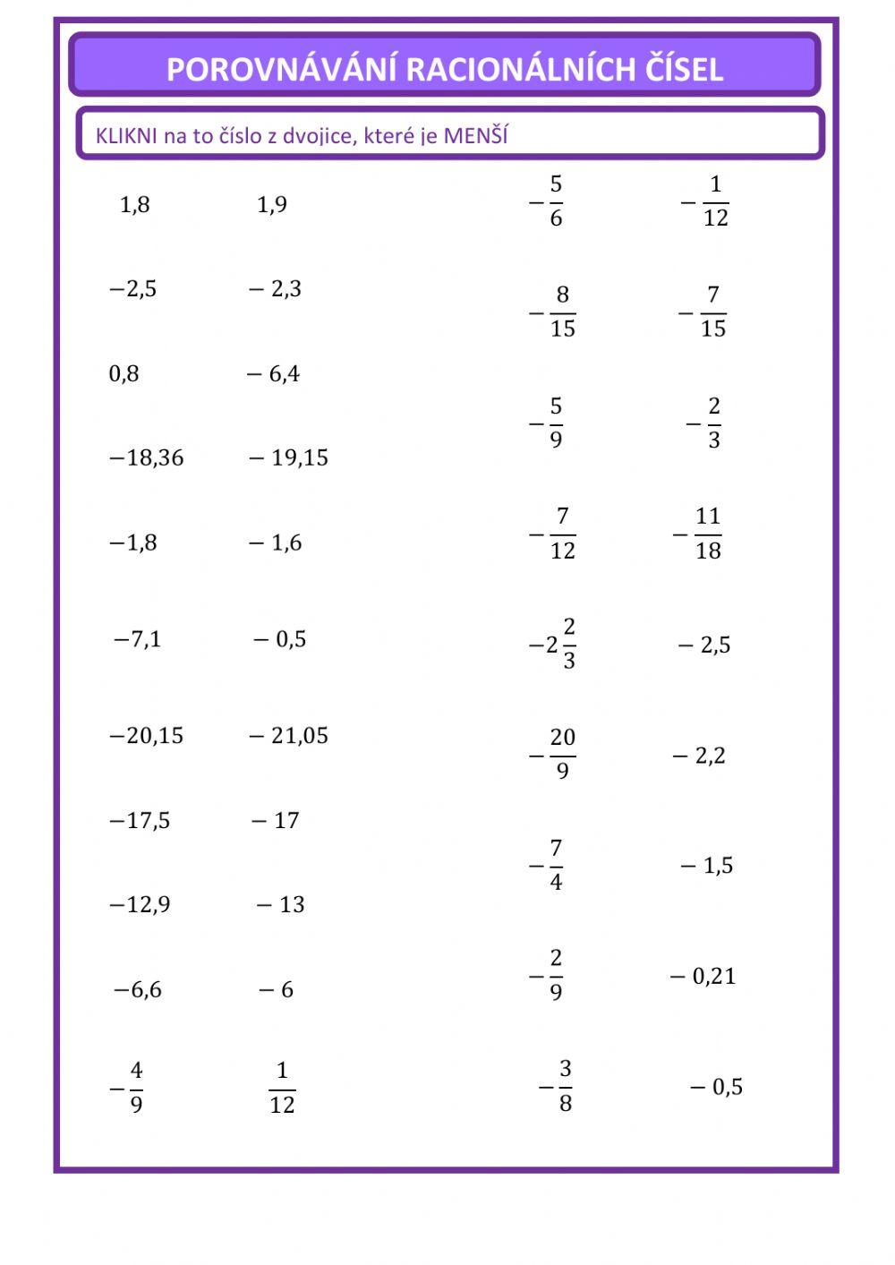 Porovnávání racionálních čísel
