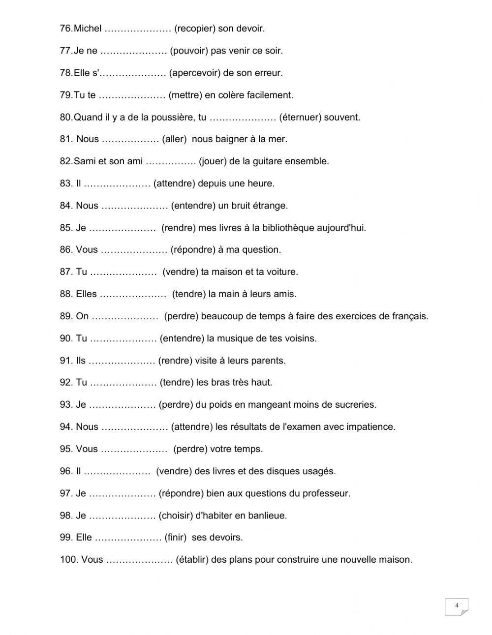 Exercice sur les verbes au présent