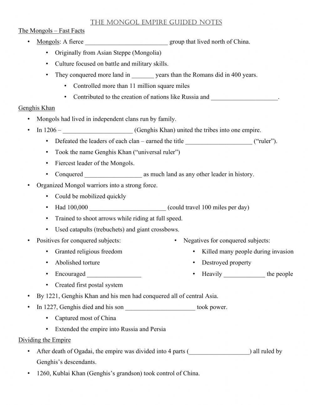 Mongol Empire Guided Notes