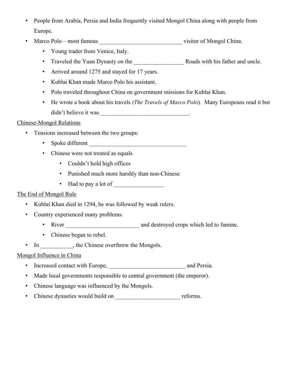 Mongol Empire Guided Notes