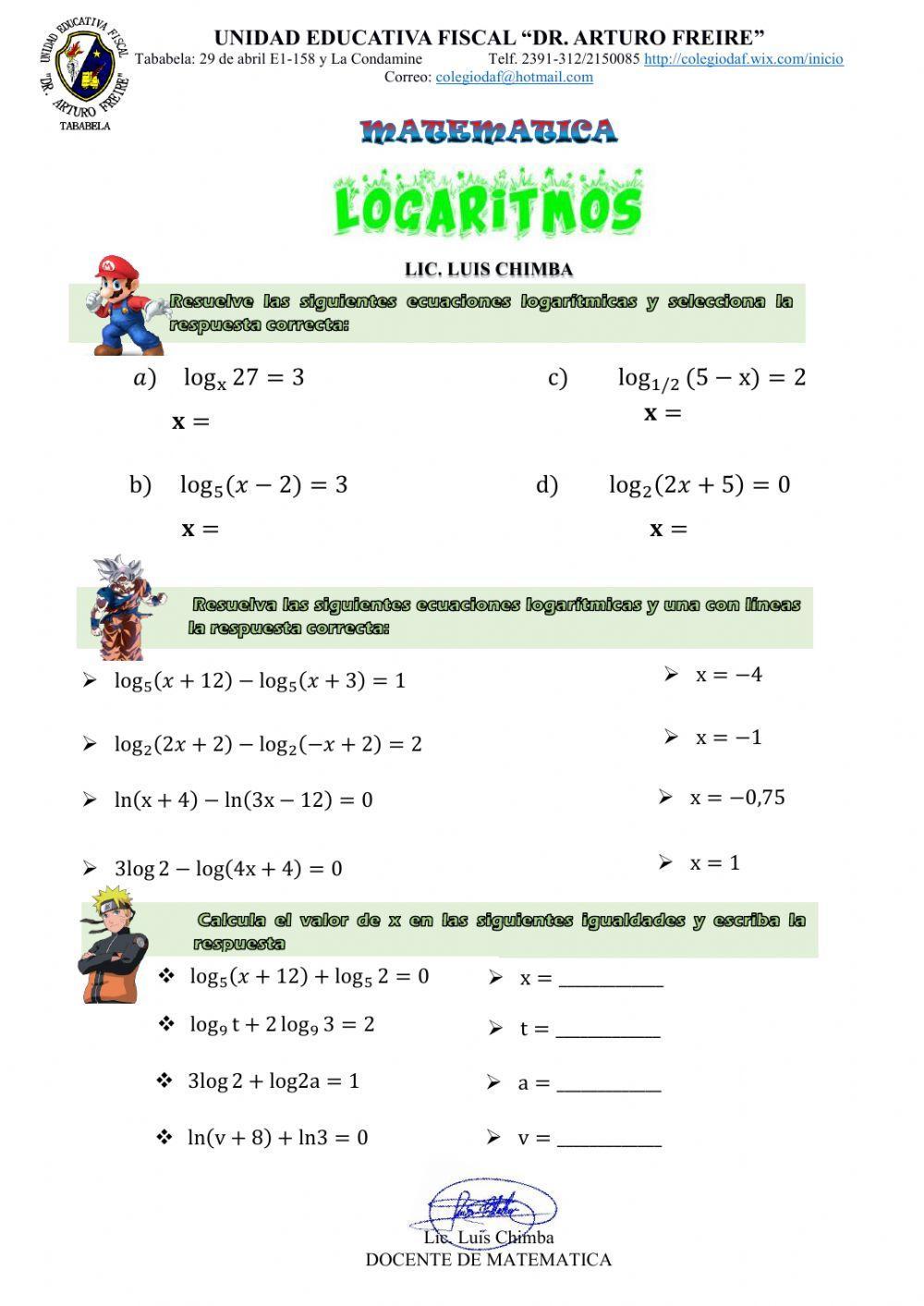 Ecuaciones logartimicas