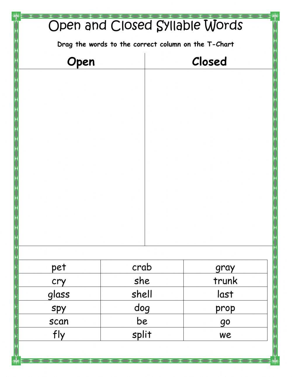 Open and Closed Syllables