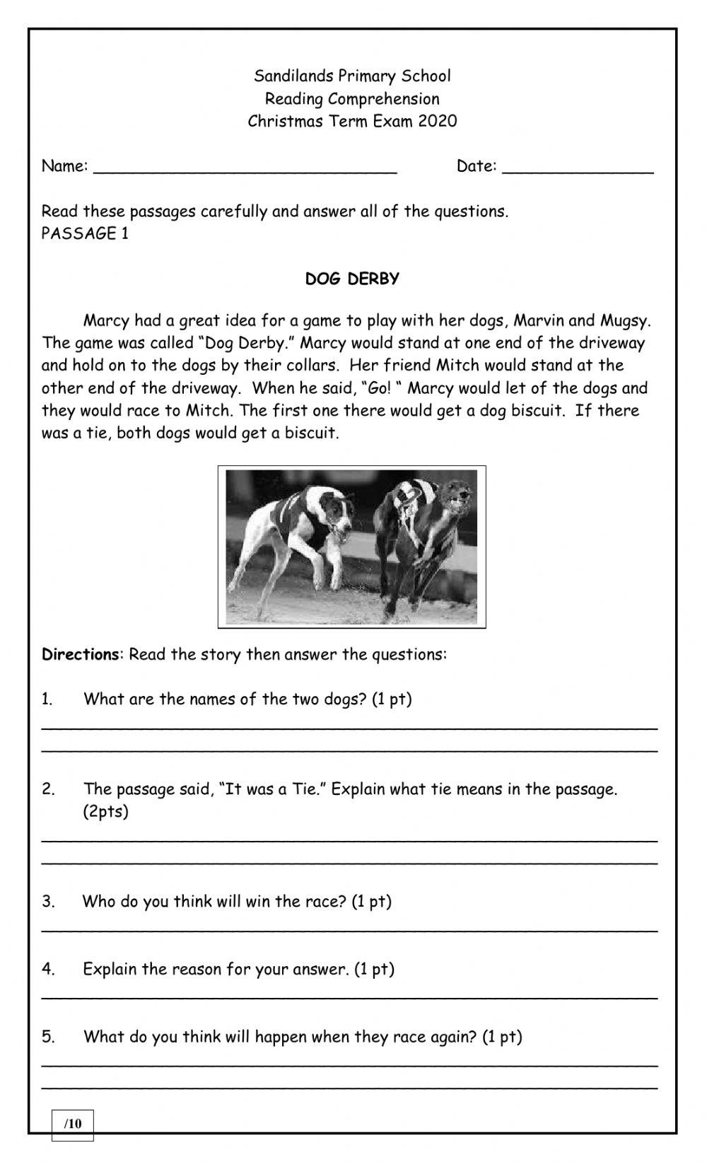 Reading Comprehension Exam (Christmas 2020)