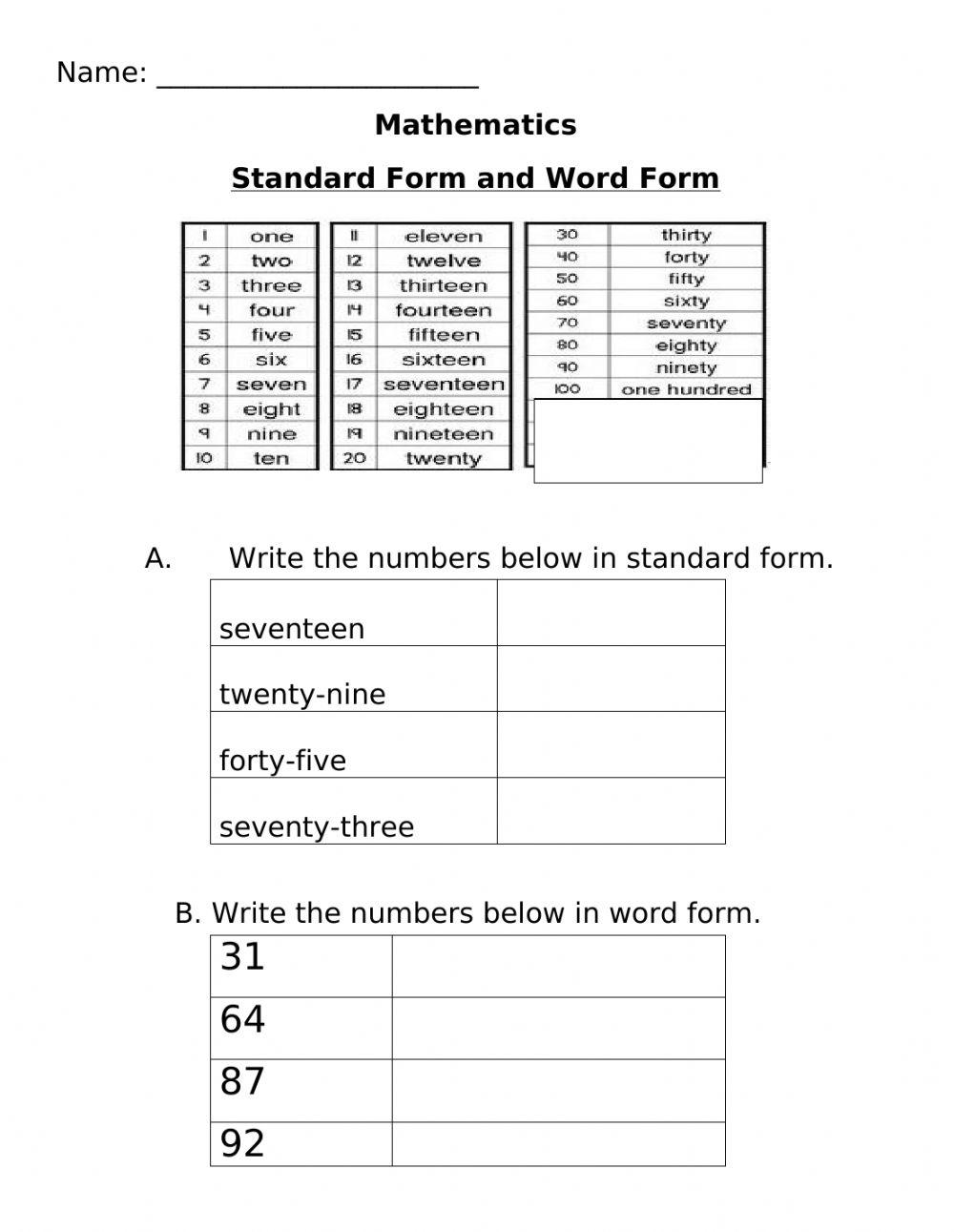 100 In Word Form word-form-worksheet-online-exercise-for-live-worksheets-56-off