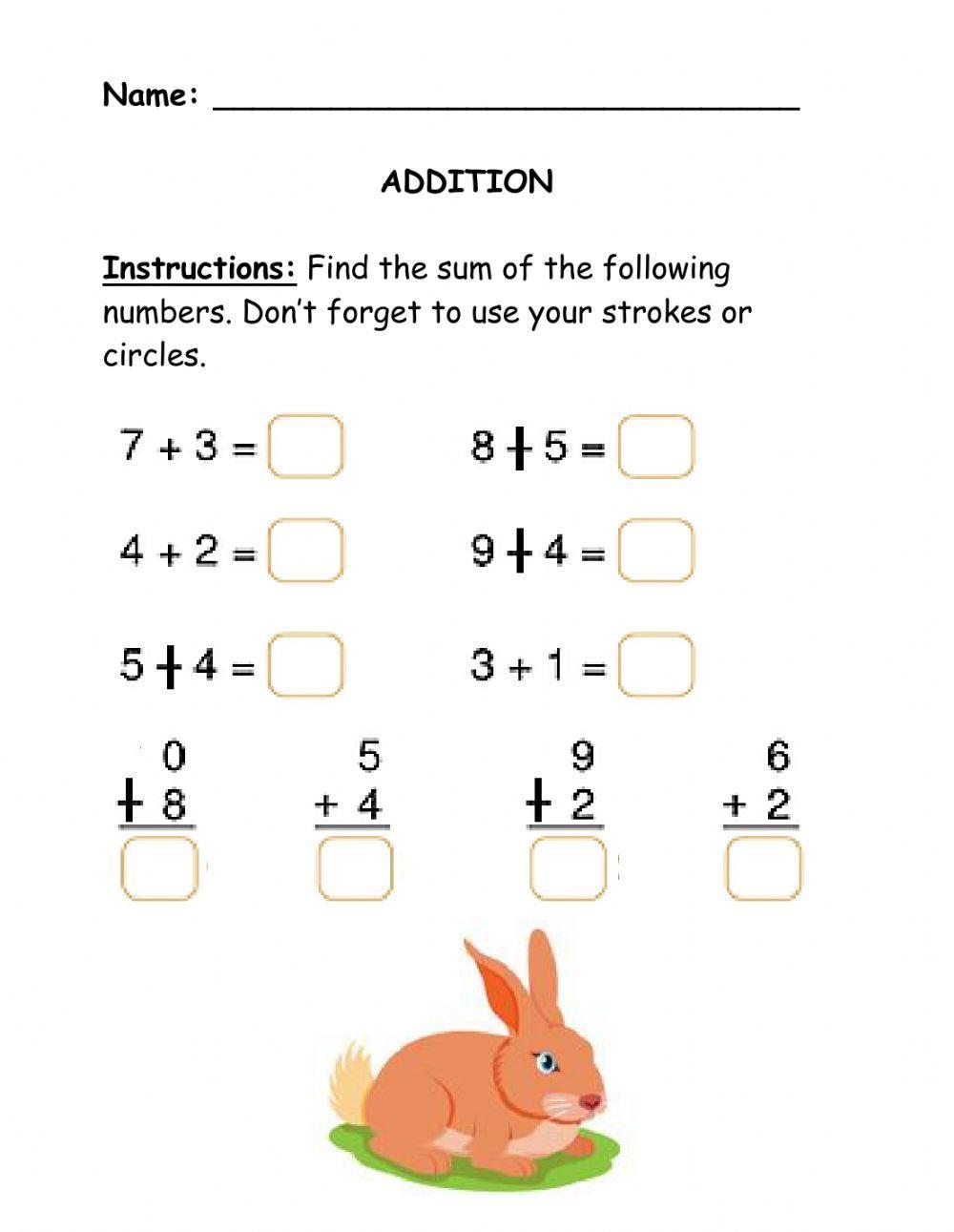 Horizontal and Vertical Single Digit Addition