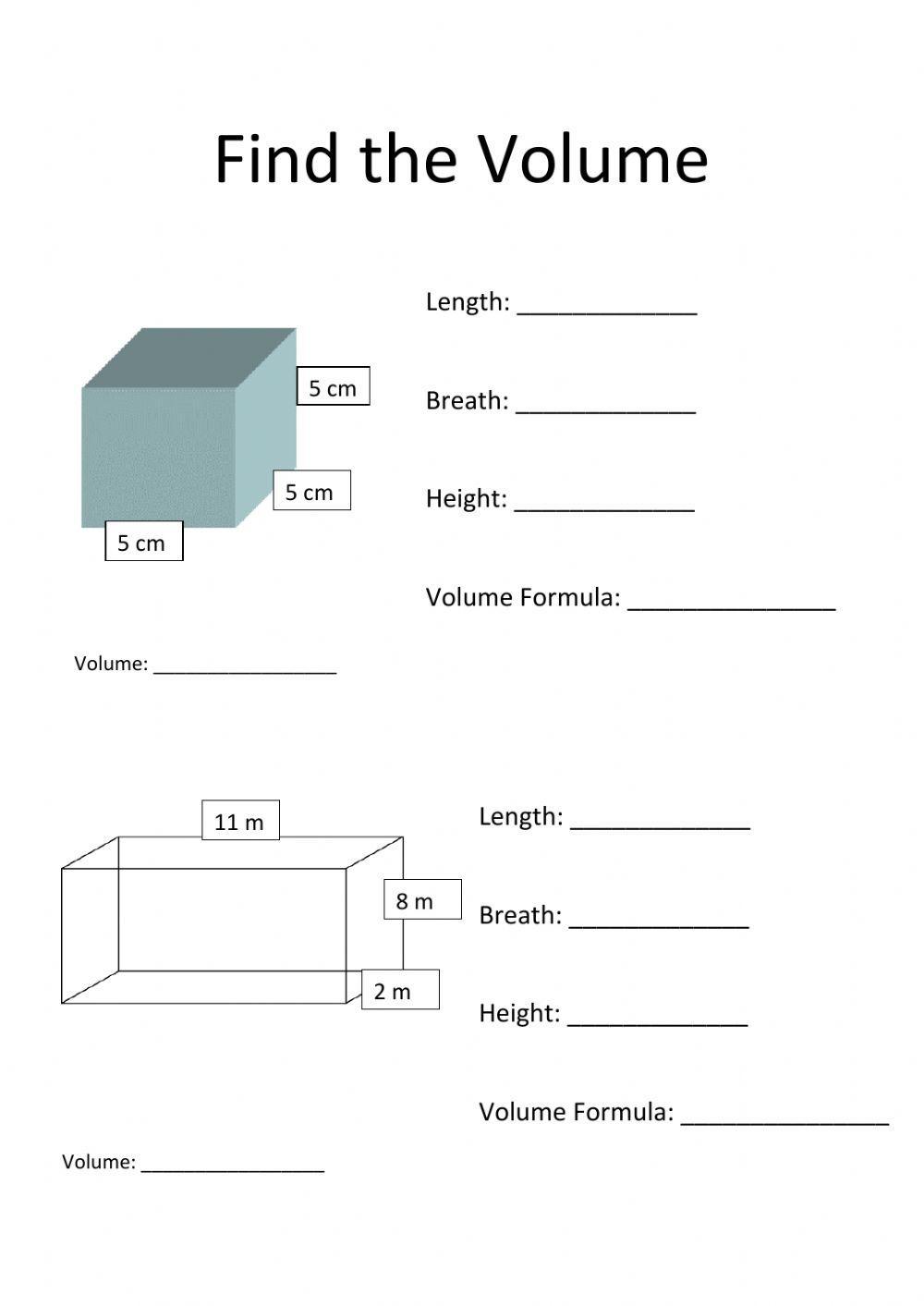 Find the Volume worksheet | Live Worksheets