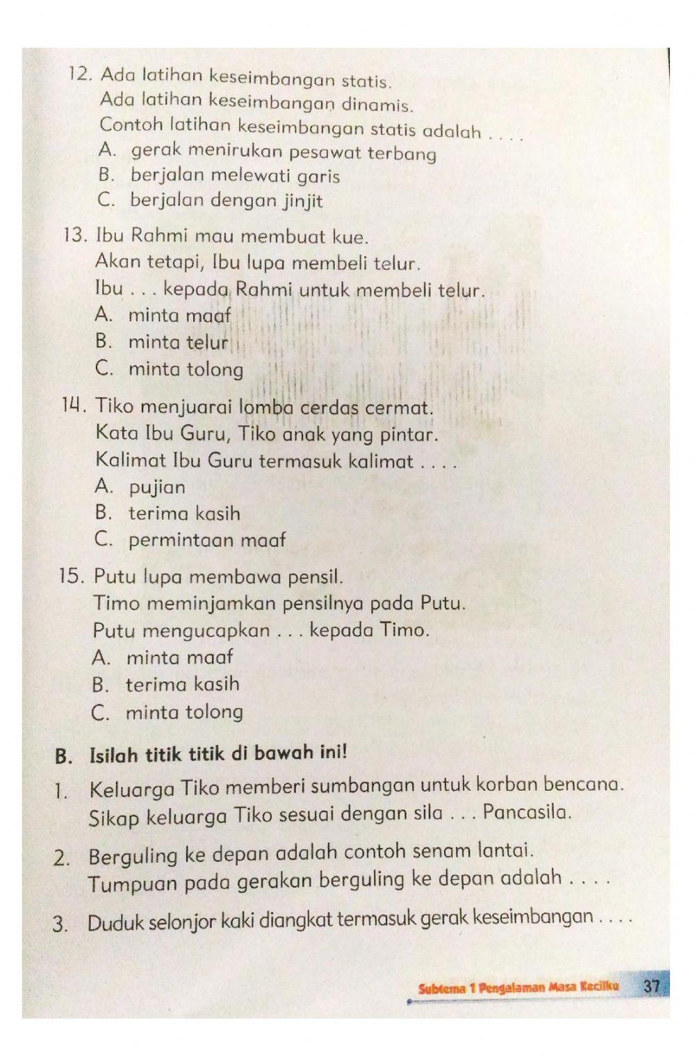 Ulangan Harian Tema 5 Subtema 1