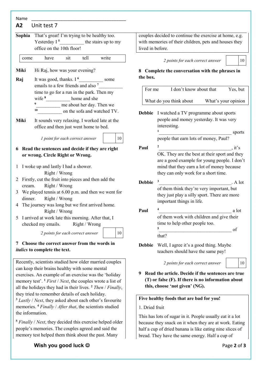 Test Unit 7, elementary
