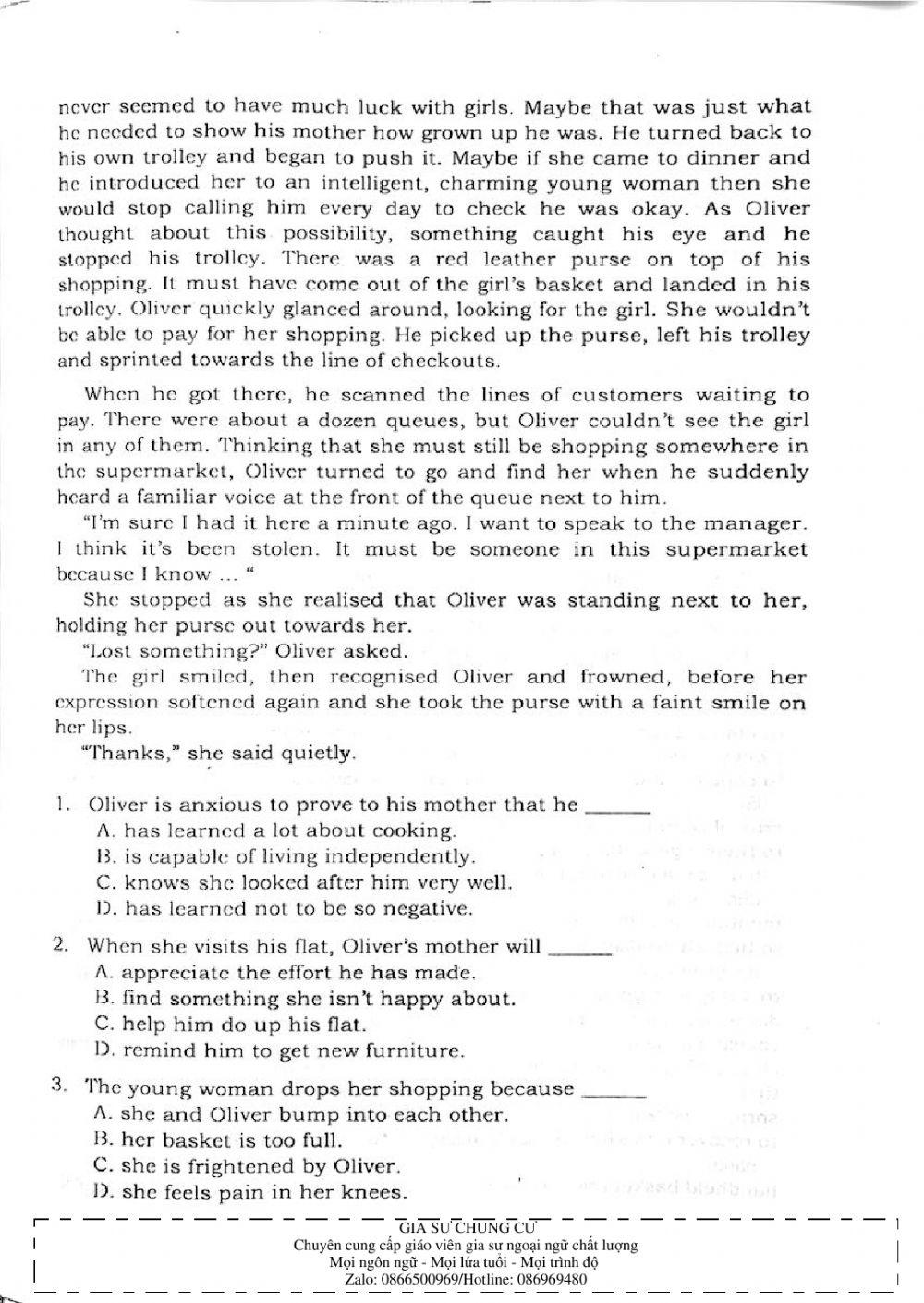 Trắc nghiệm Kỹ năng đọc hiểu Tiếng Anh số 24