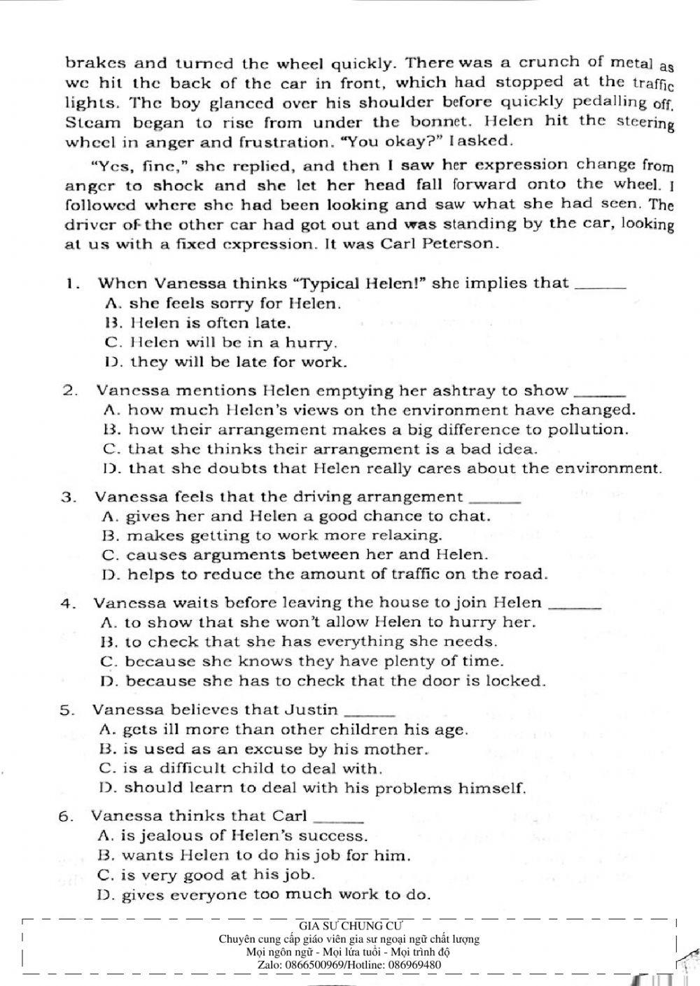 Trắc nghiệm Kỹ năng đọc hiểu Tiếng Anh số 24