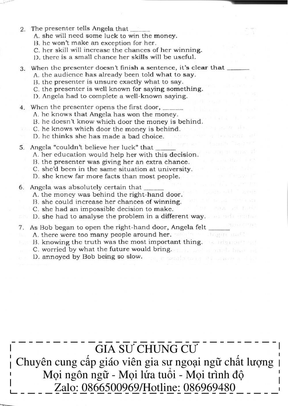 Trắc nghiệm Kỹ năng đọc hiểu Tiếng Anh số 24