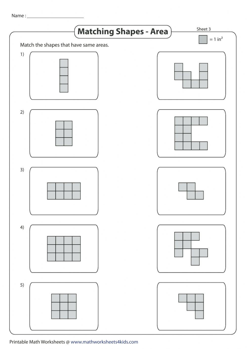 Math 2 Match Area Square Units online exercise for Live Worksheets