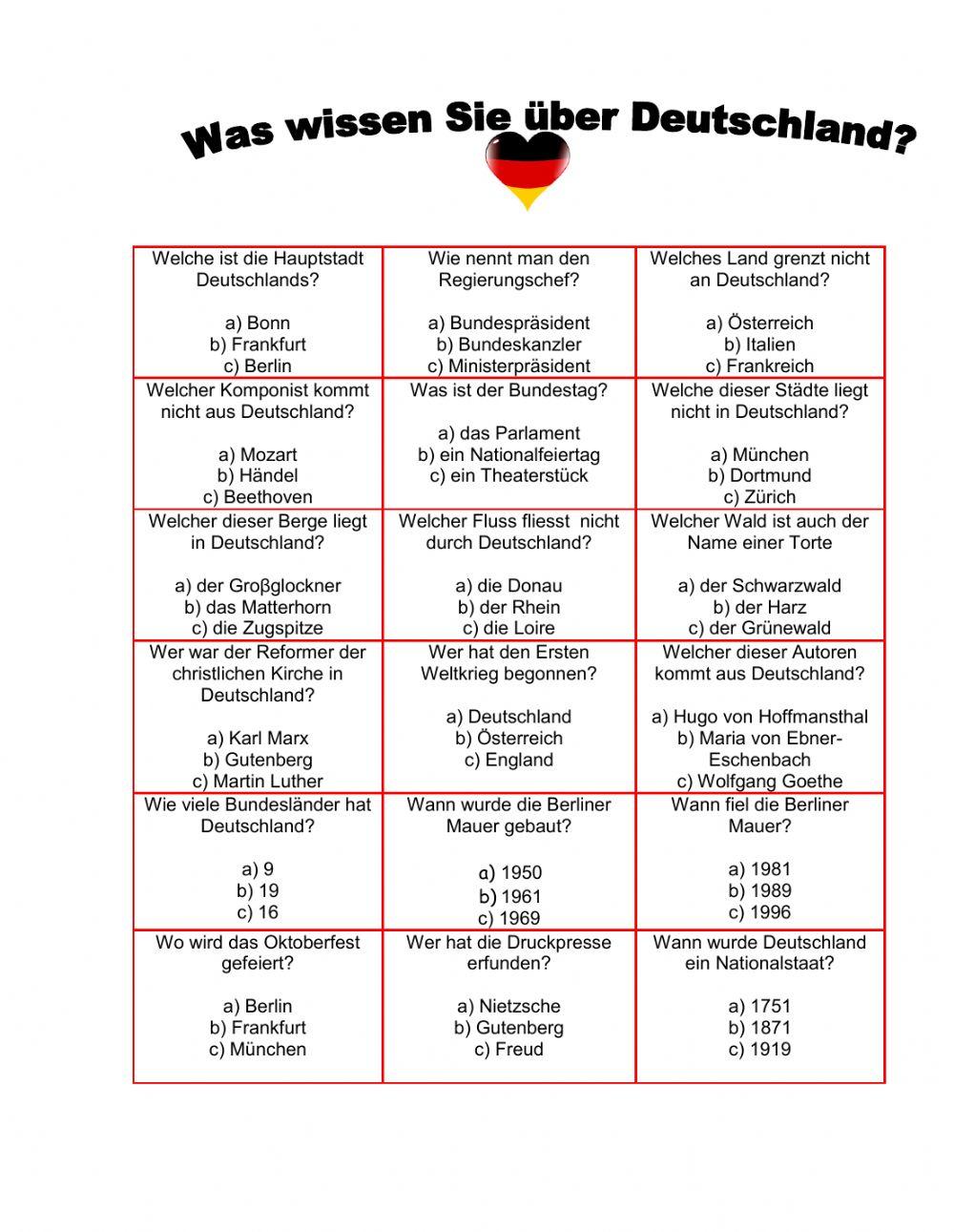 Deutschland Quiz 60 Fragen 60 Antworten Pdf 620875 | Deutschland Quiz | Ninahatmanu | LiveWorksheets