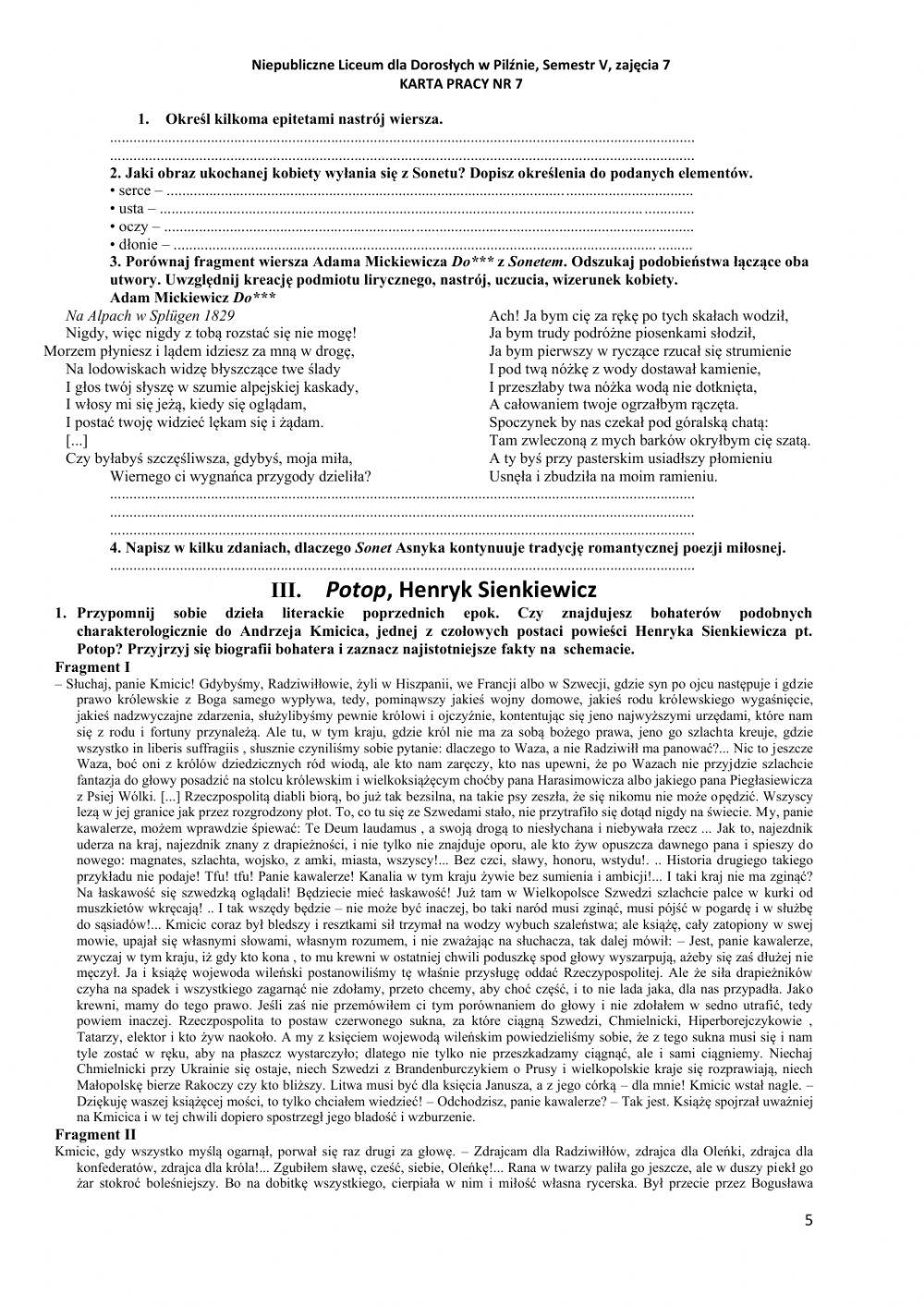 Liceum dla dorosłych V zajęcia 7