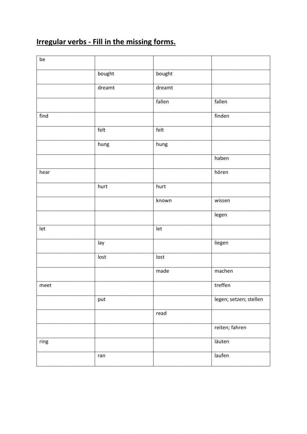 Irregular verbs 1-50 (be-run)