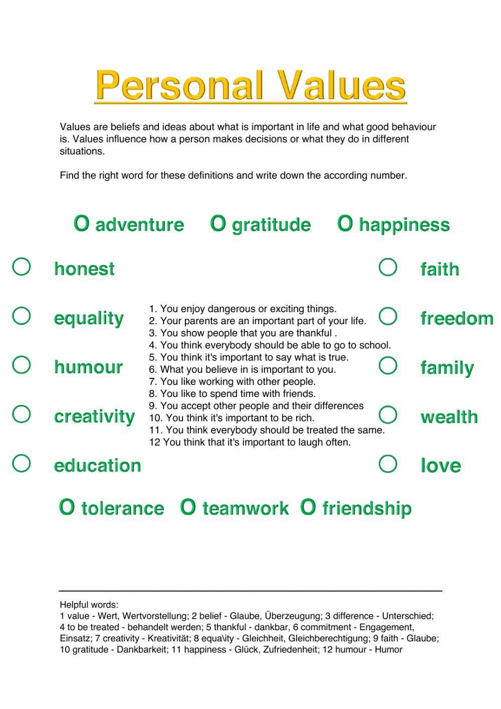 620867 Personal Values Ackermann LiveWorksheets