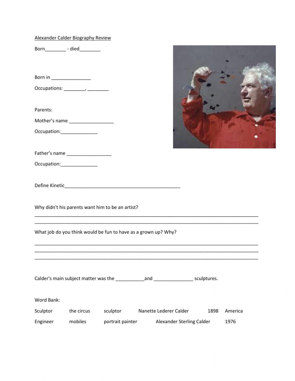 Alexander Calder Biography questions