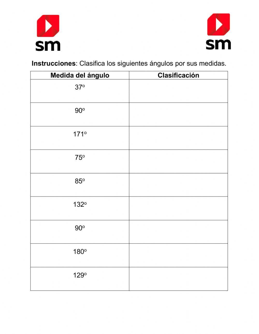 Clasificación de ángulos
