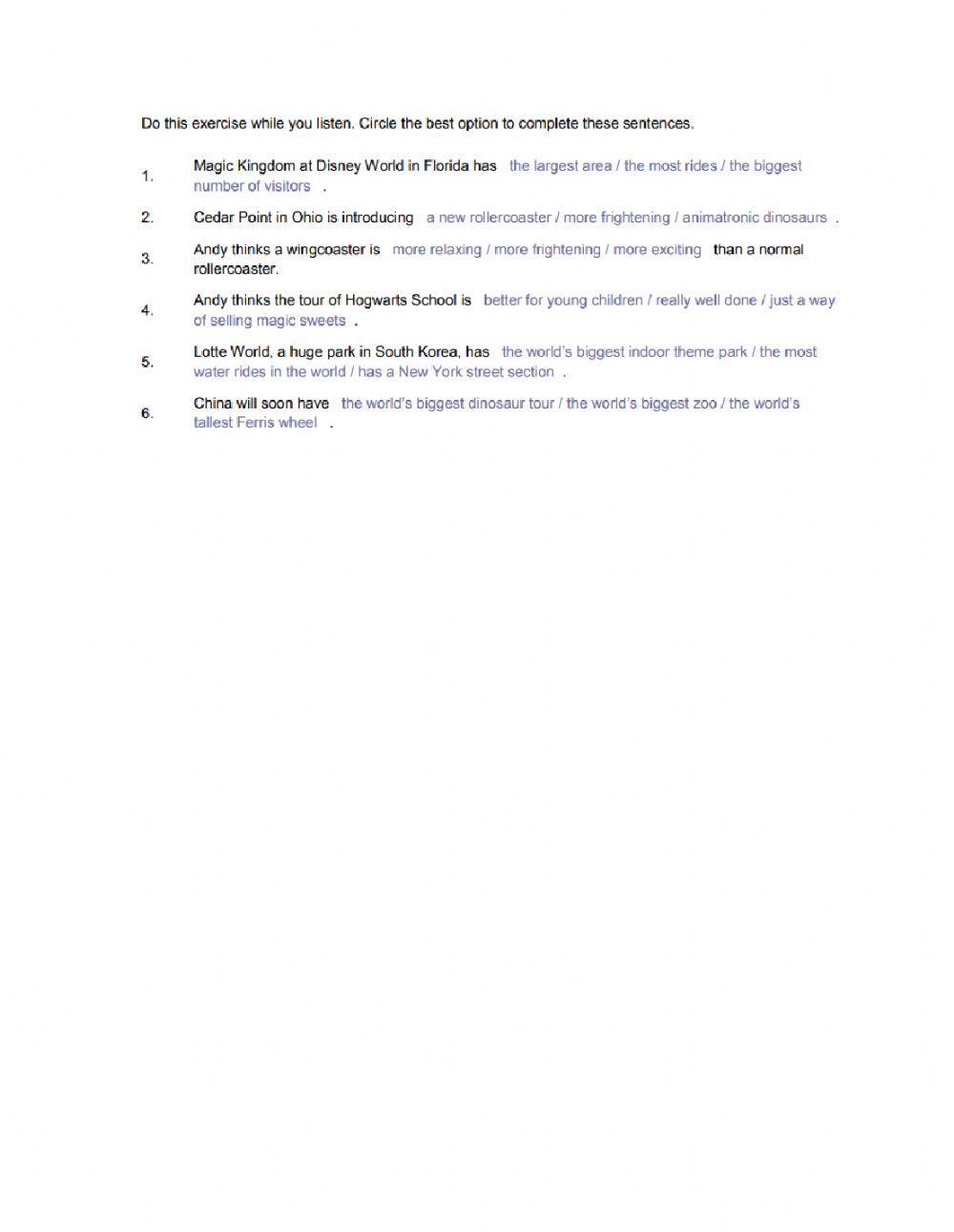 Listening: theme parks