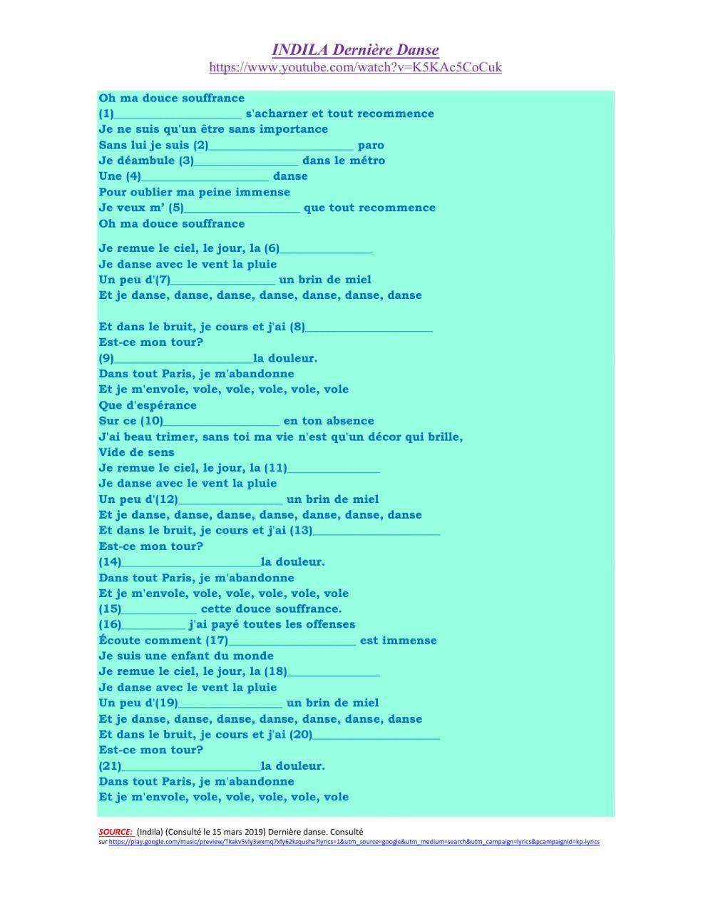 Letras De Músicas (Traduções) - Indila- dernière danse - Wattpad