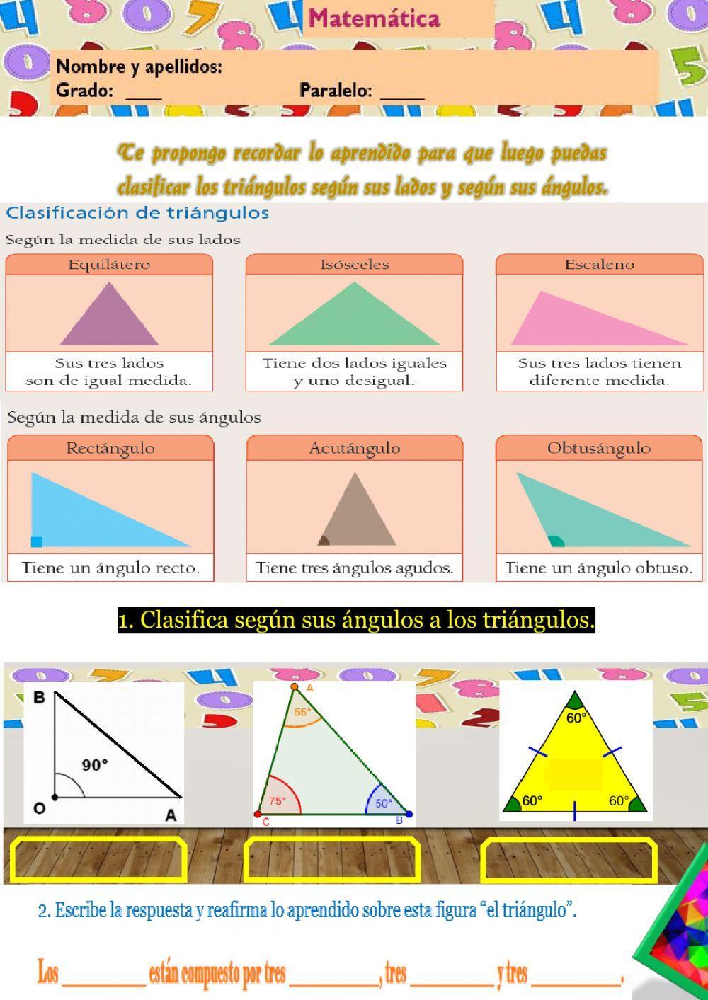 Clasificación de los triángulos. worksheet | Live Worksheets