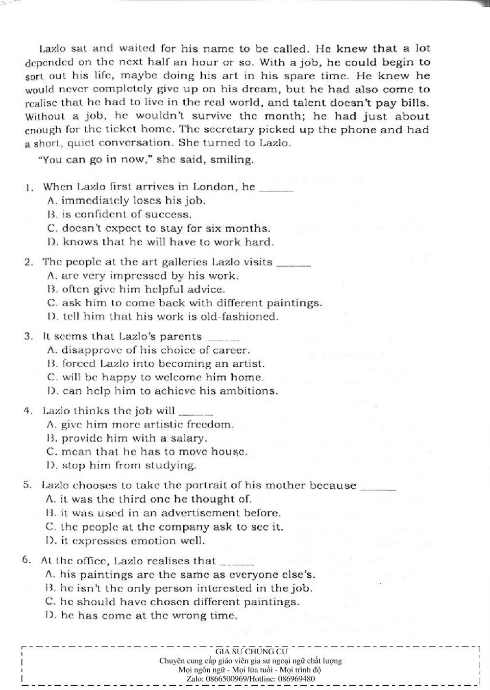 Trắc nghiệm Kỹ năng đọc hiểu Tiếng Anh số 25