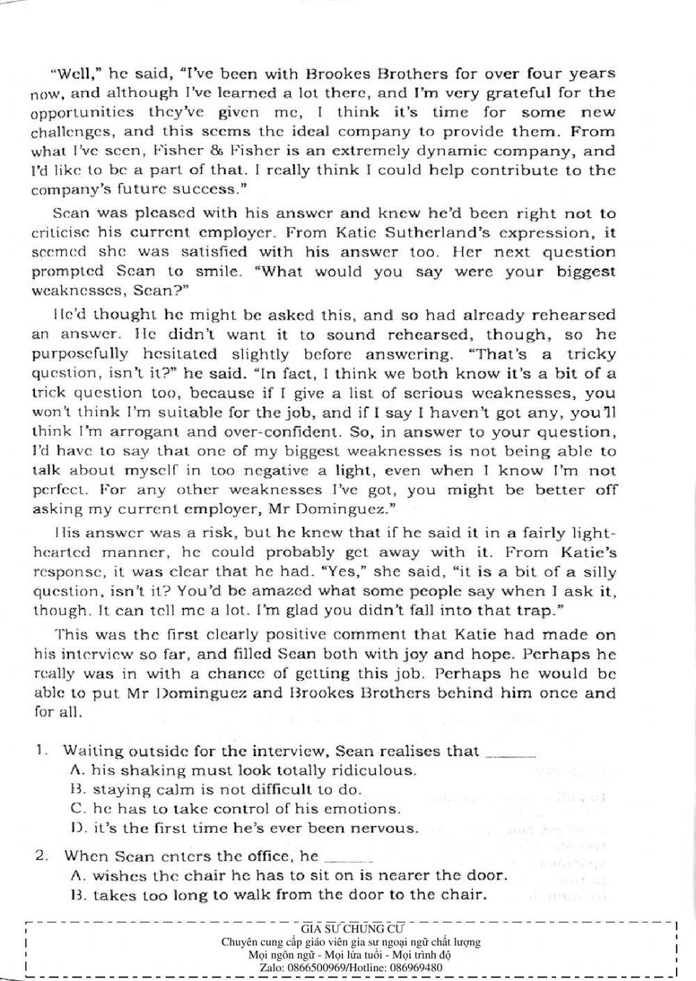 Trắc nghiệm Kỹ năng đọc hiểu Tiếng Anh số 25