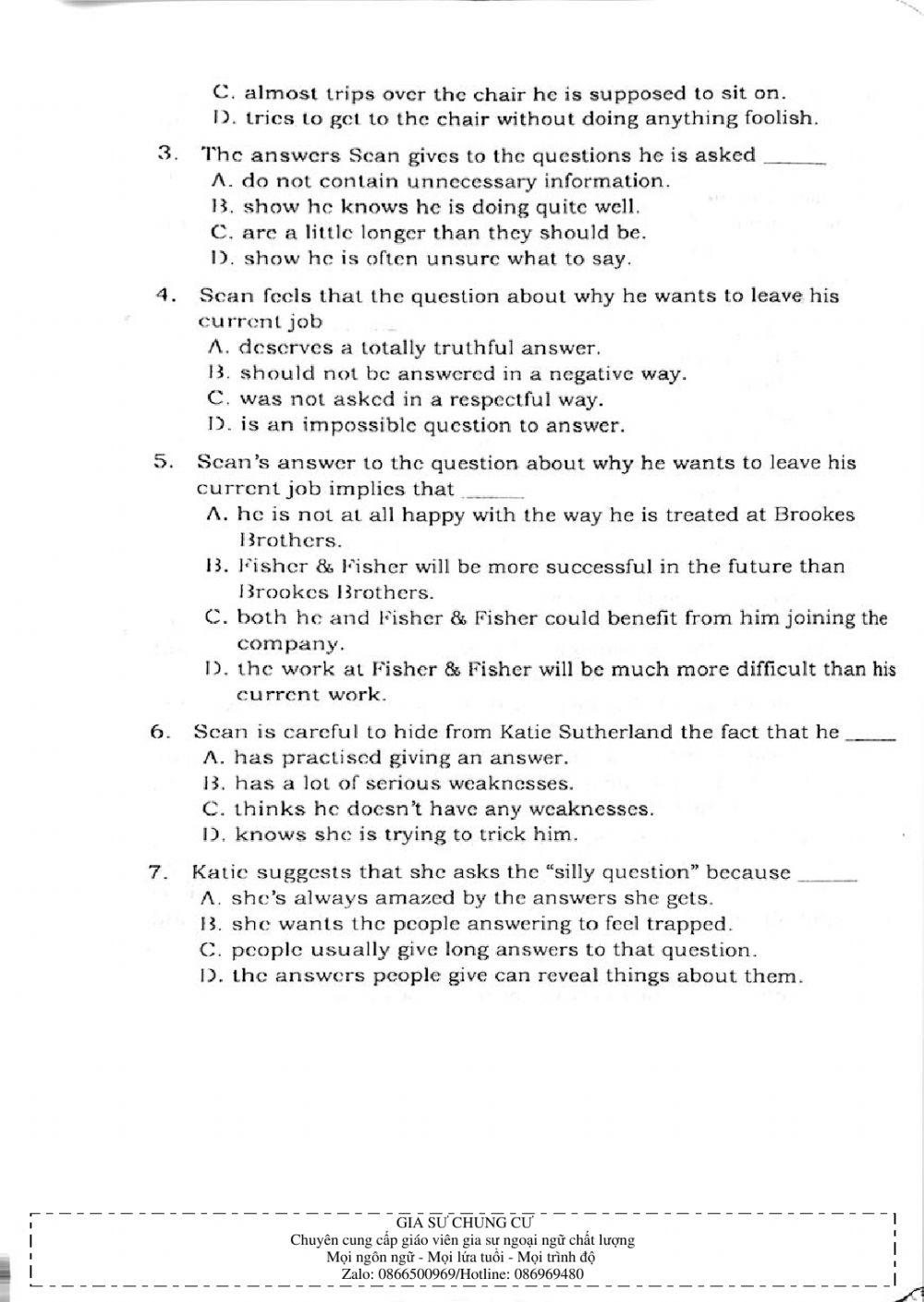 Trắc nghiệm Kỹ năng đọc hiểu Tiếng Anh số 25