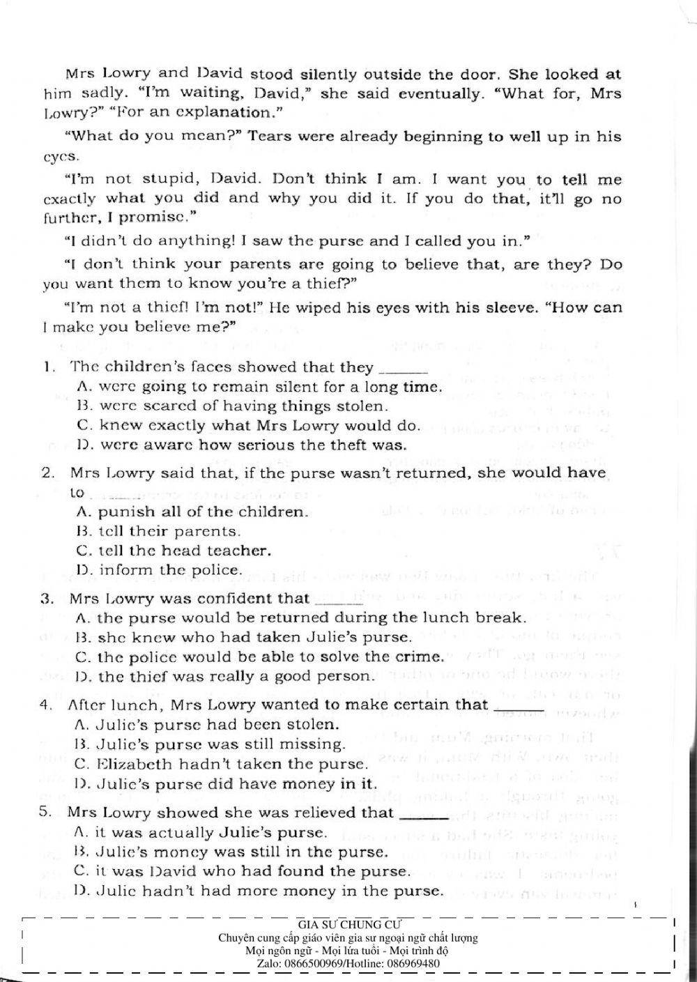 Trắc nghiệm Kỹ năng đọc hiểu Tiếng Anh số 26