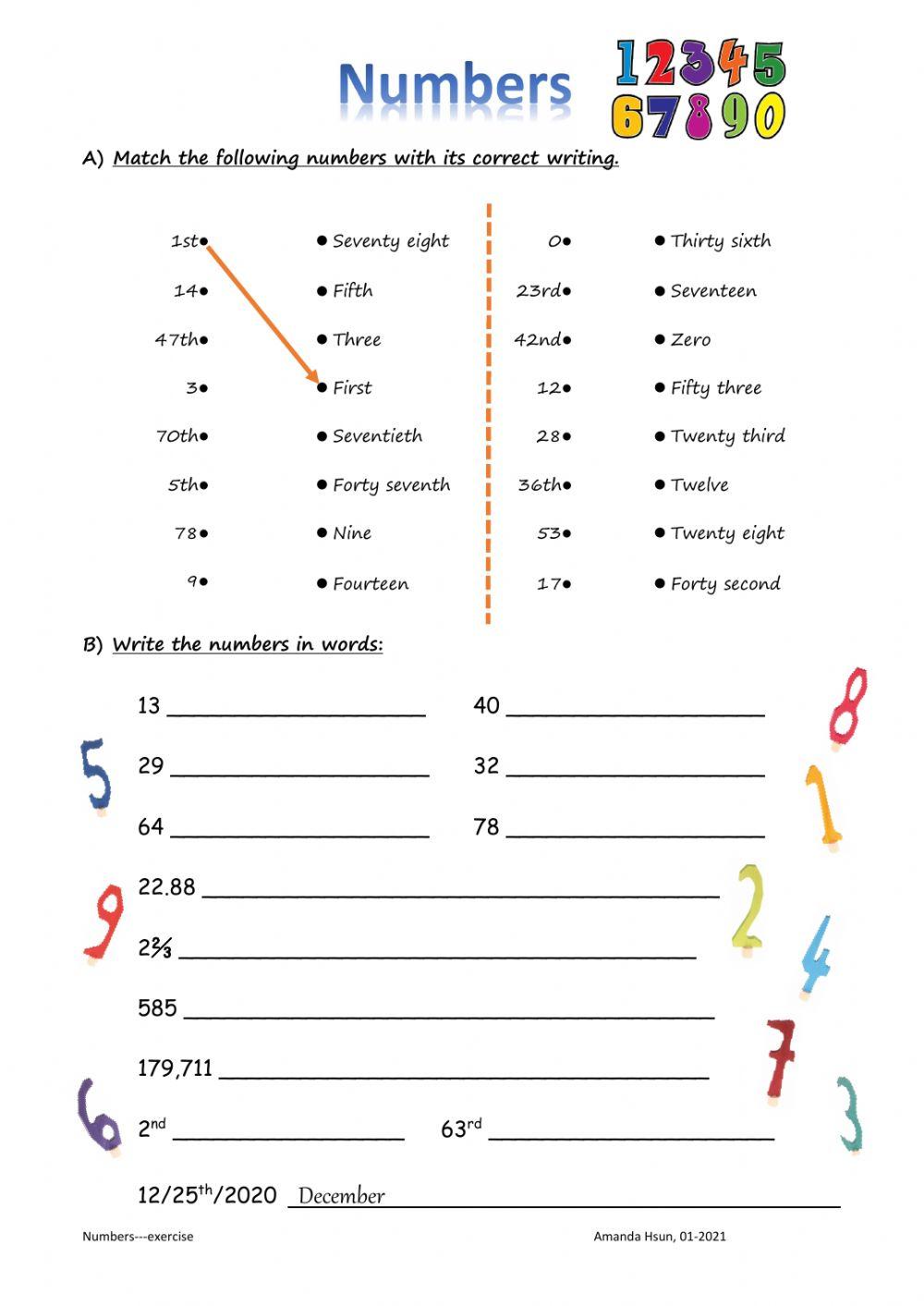 Numbers exercise 622277 amandahsun live worksheets