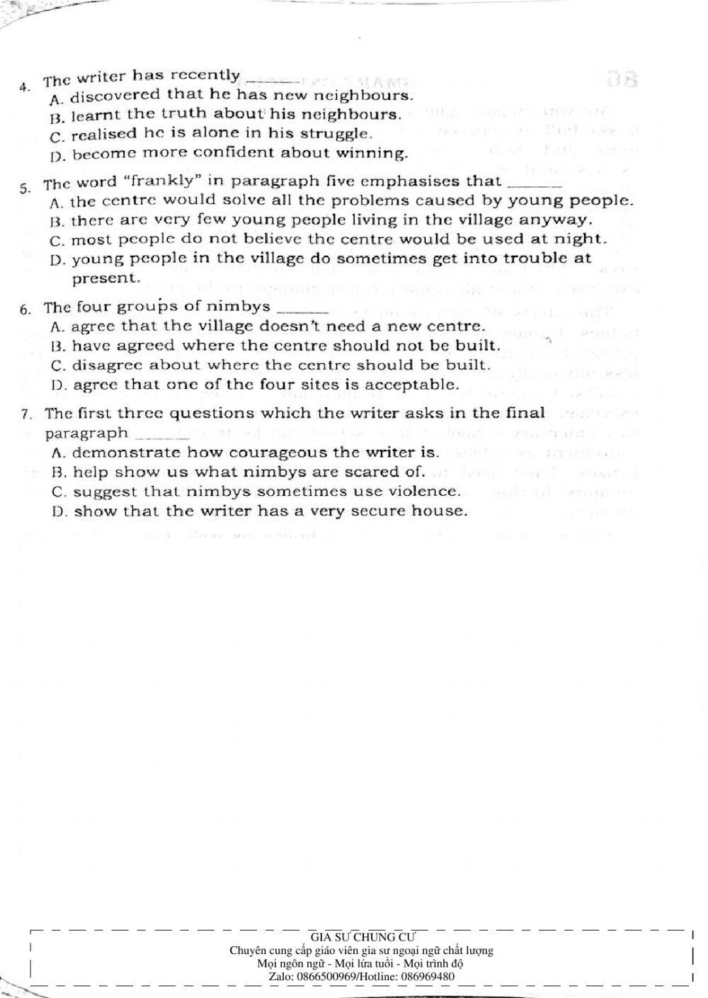 Trắc nghiệm Kỹ năng đọc hiểu Tiếng Anh số 29