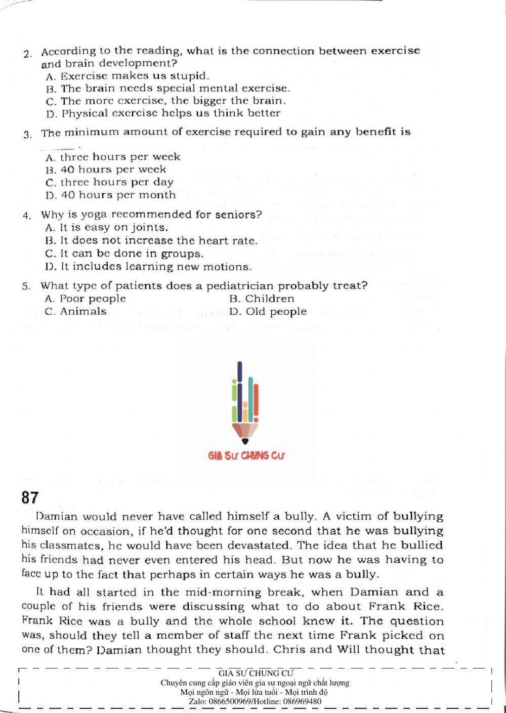 Trắc nghiệm Kỹ năng đọc hiểu Tiếng Anh số 29