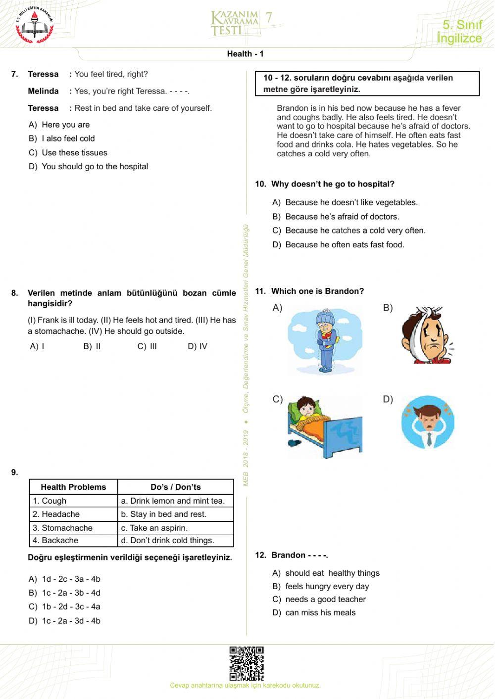 Garde 5-Kazanım testi -7