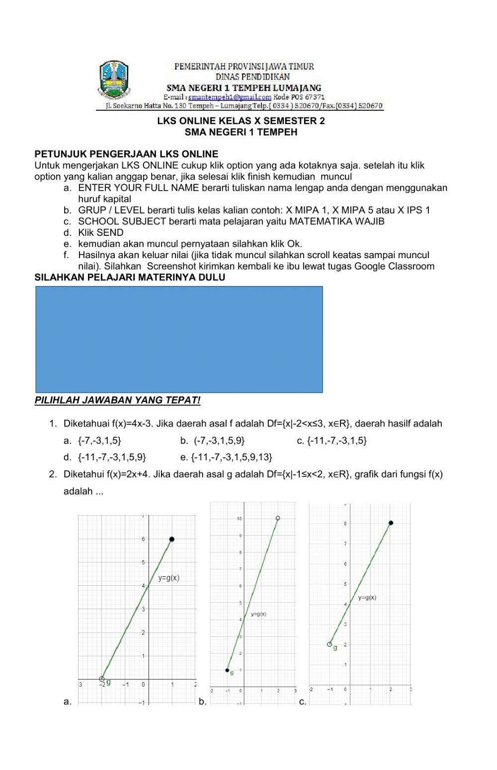 Latihan Soal Fungsi linear