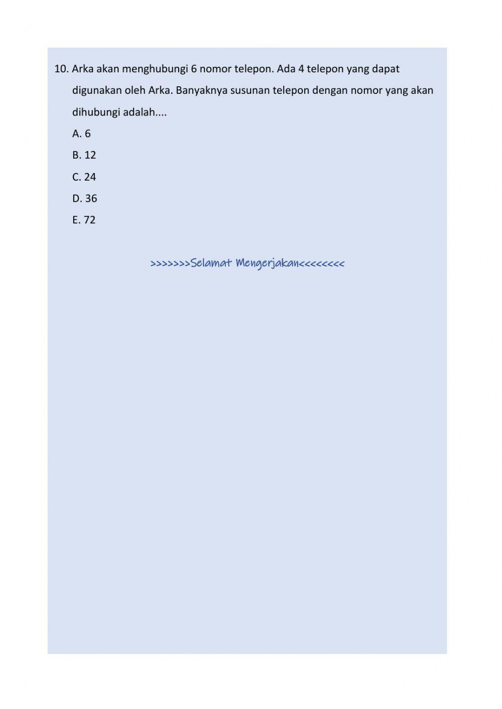 Latihan Soal 1 Kaidah Pencacahan