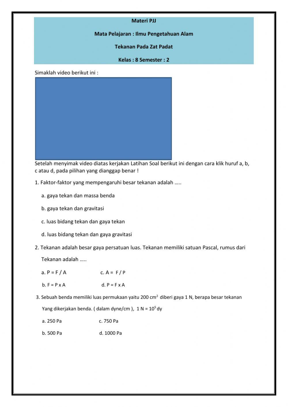 IPA 8-2 : Tekanan Pada Zat Padat