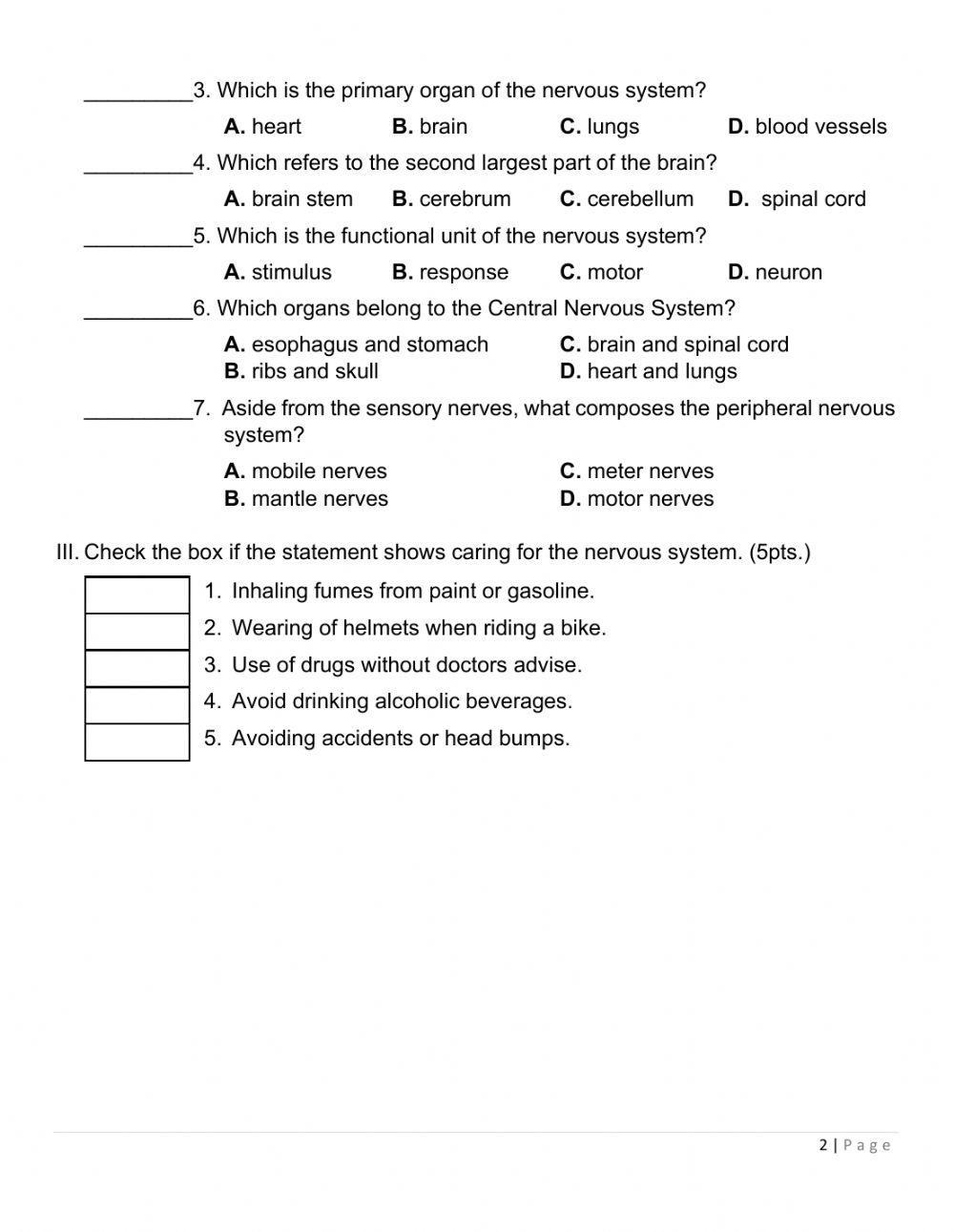 621758 Science 6 Home Task 1 (Nervous System)