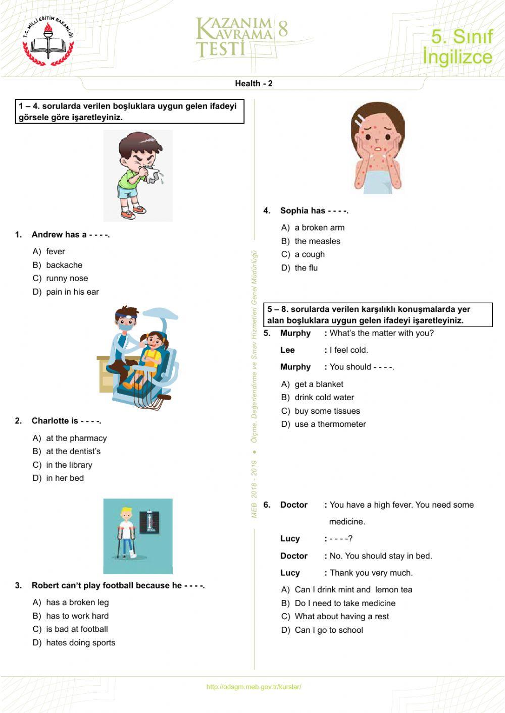 Grade 5-Helath kazanım testi-2