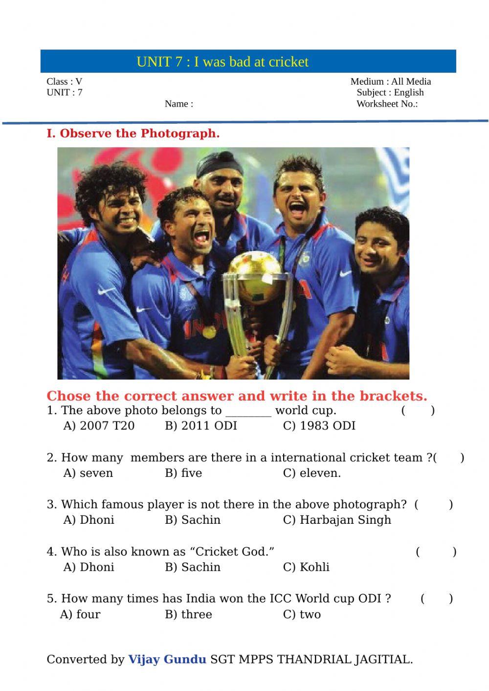 5th I was bad at cricket P reading 1 by VijayGundu