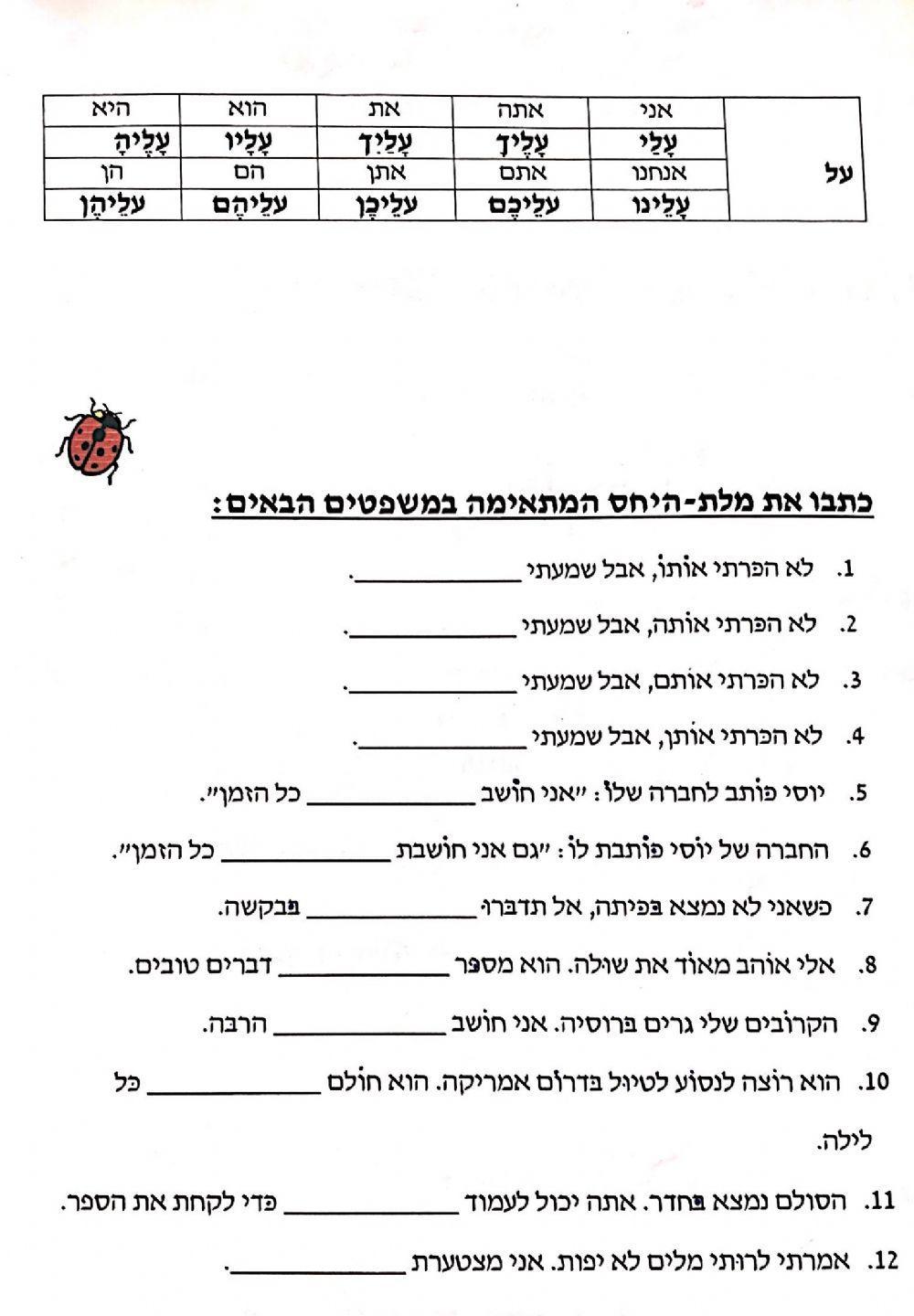 מילת היחס 'על' בנטייה