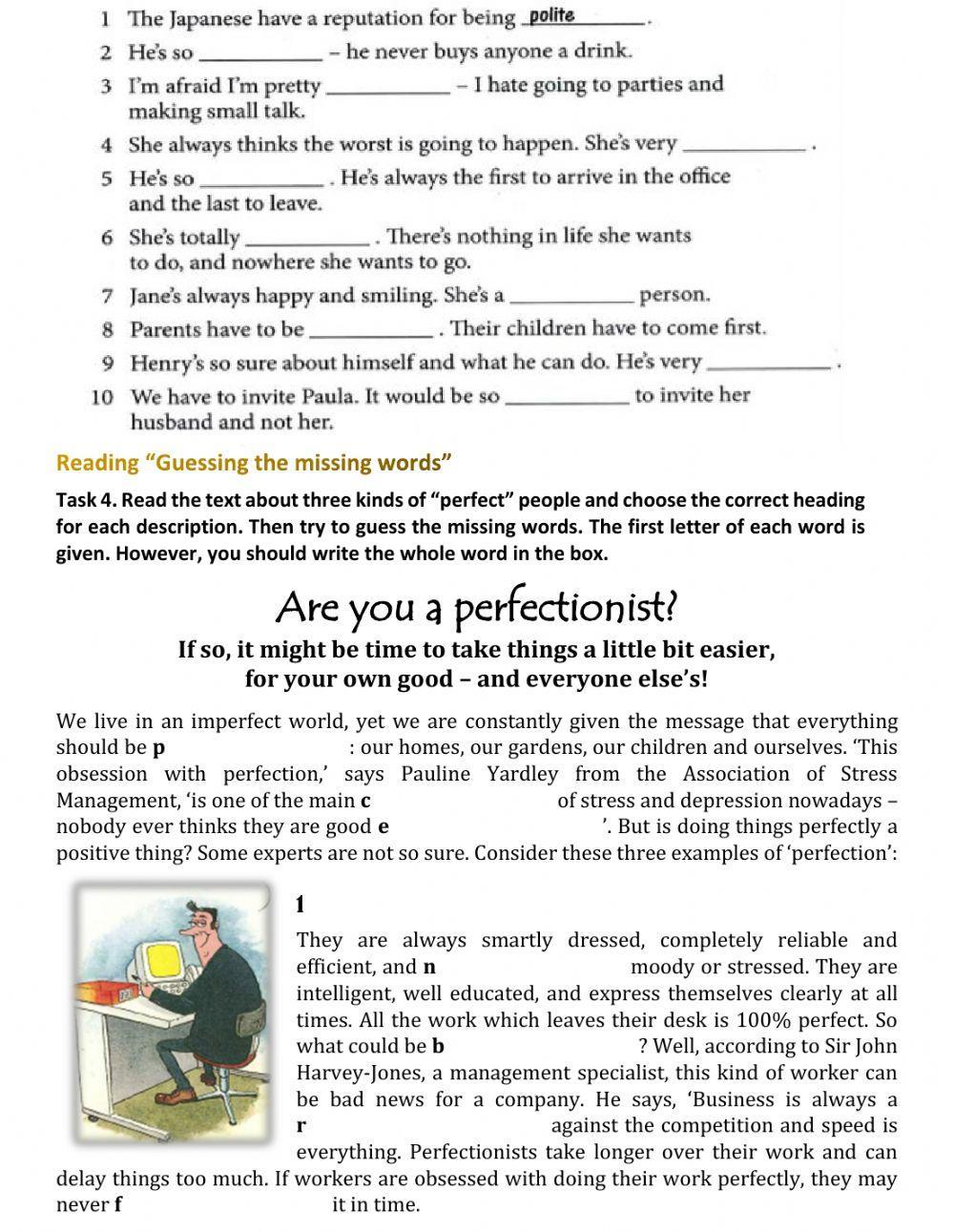 Vocabulary and Reading Tasks -Personality-