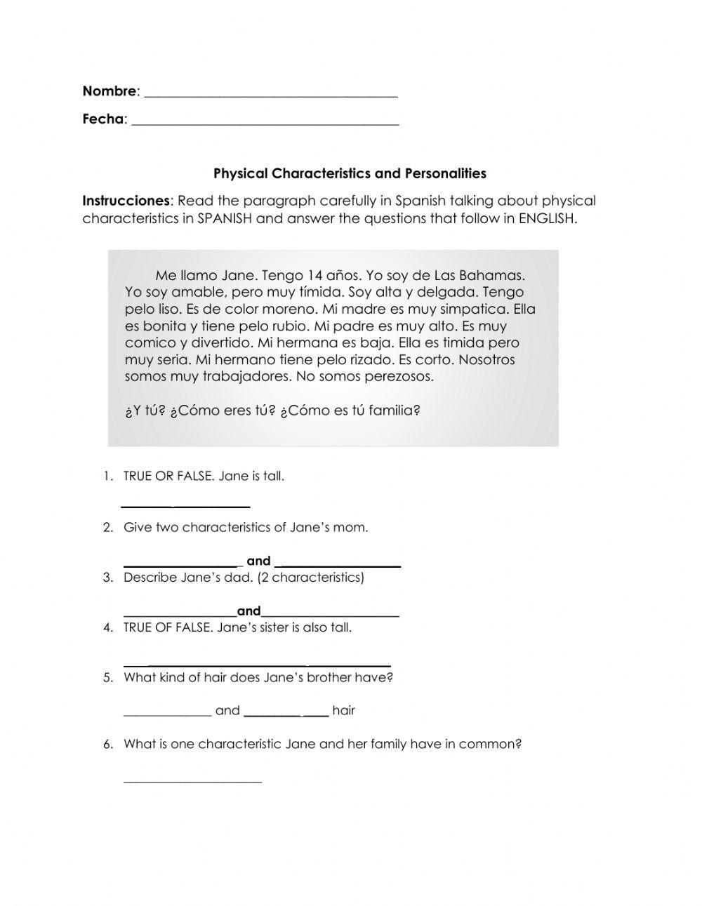 Physical Characteristics and Personality Traits