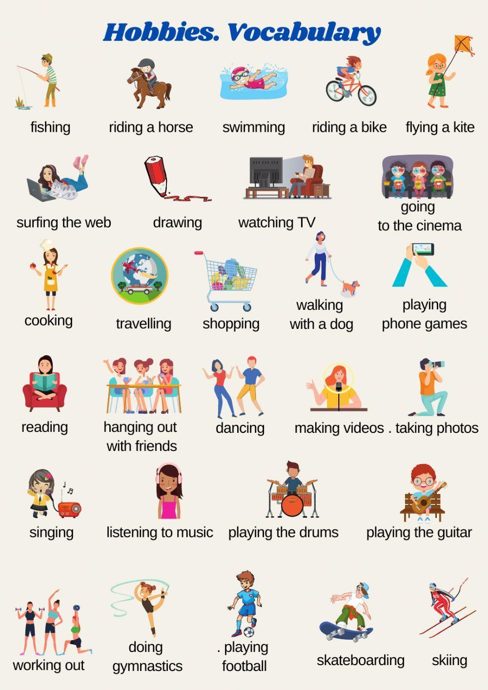 Hobbies. Vocabulary List