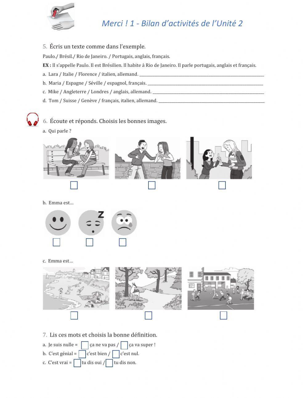 Bilan Unité 2 - Merci! 1